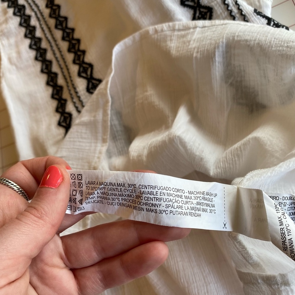 Zara Basic size Small white peasant top with blac… - image 11